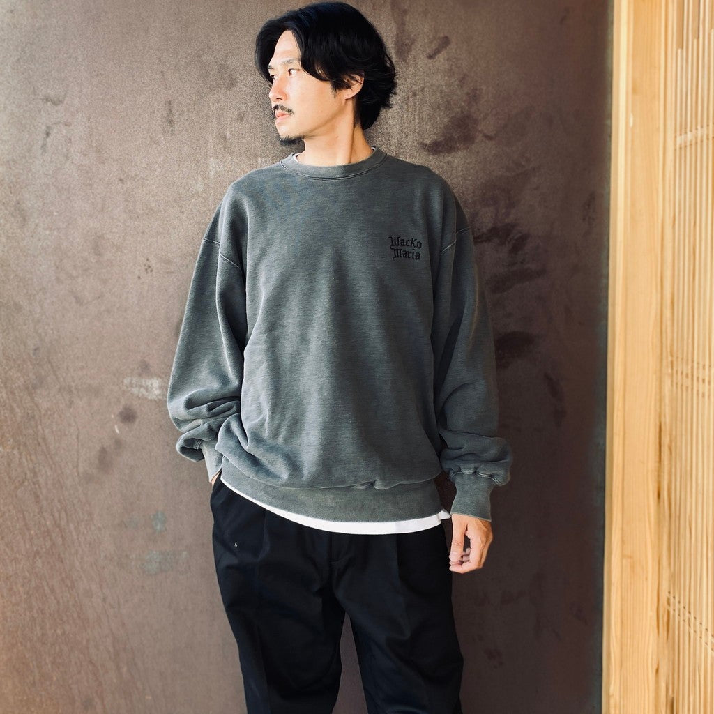 WASHED MIDDLE WEIGHT CREW NECK SWEAT SHIRT ( TYPE-2 ) #GRAY/BLACK [26FWE-WMC-SS04]