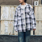 格紋法蘭絨襯衫 #灰×白 [BW252-CFS]