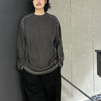 圓領雙層針織長袖衫 #炭灰色 [CES26CS22]