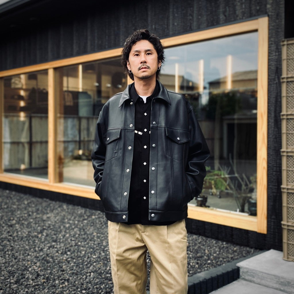 LEATHER TRUCKER JACKET (TYPE-2) #BLACK [25FWE-WMO-BL02] – cocorozashi