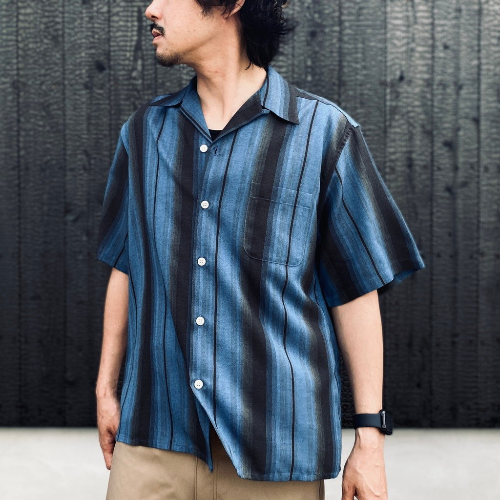 OMBRE STRIPED OPEN COLLAR SHIRT S/S #BLUE [26SS-WMS-OC12]