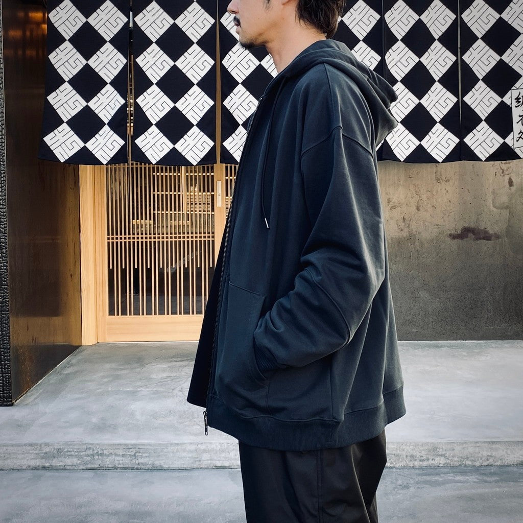 BIO WASHED EASY HOODIE ZIP UP #ASH CHARCOAL [HOD25AWSWEHZU]