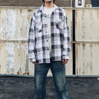 格紋法蘭絨襯衫 #灰×白 [BW252-CFS]