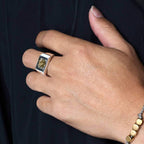 Signet Ring with Gray & Gold Flower #SILVER [XOR125]