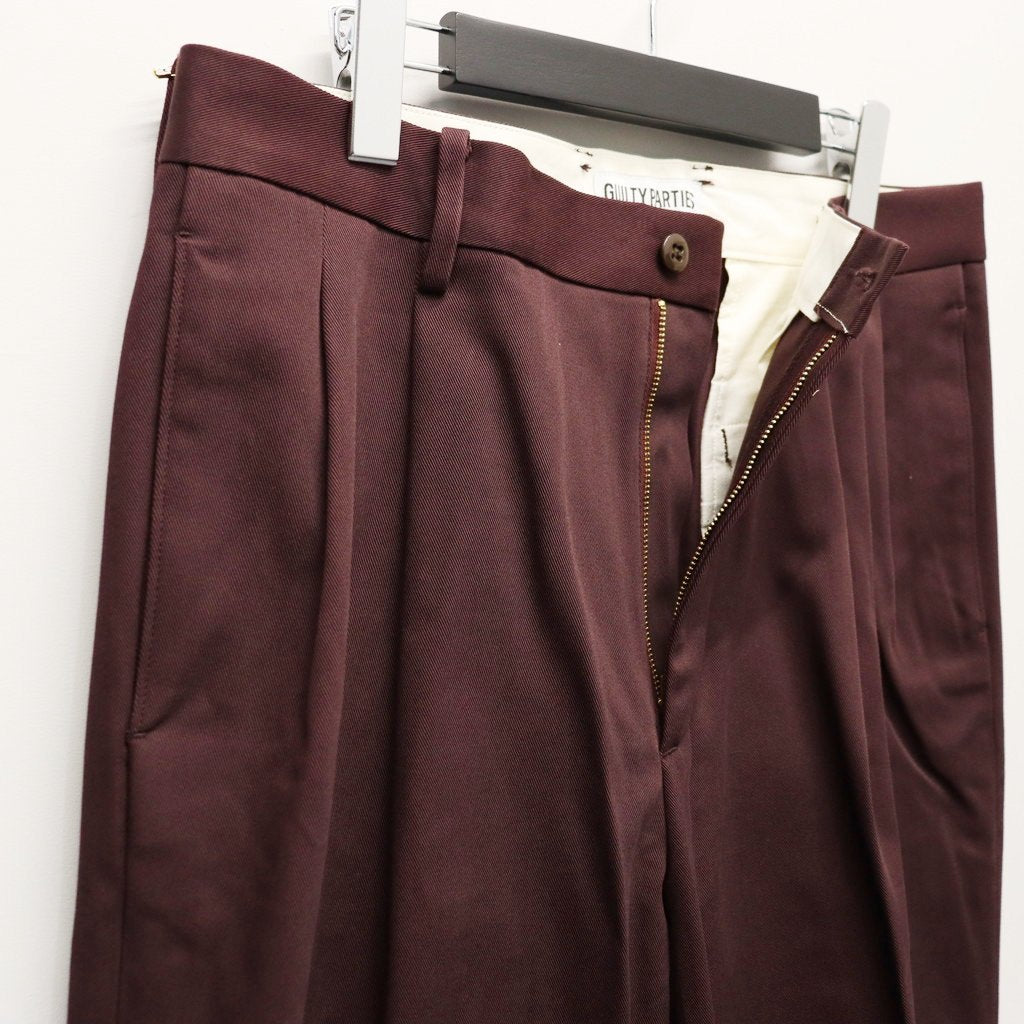 雙褶斜紋棉布褲（1 型）#酒紅色 [25FW-WMP-PT01]