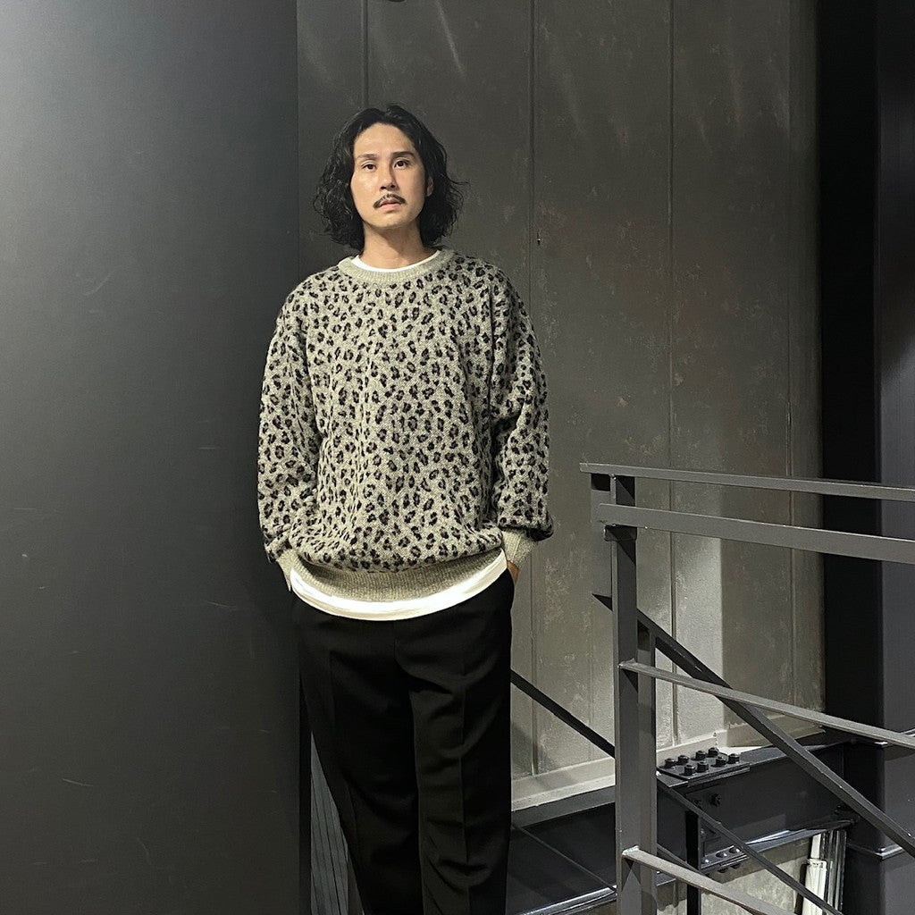 豹紋馬海毛圓領毛衣 #灰色 [24FW-WMK-KN11]