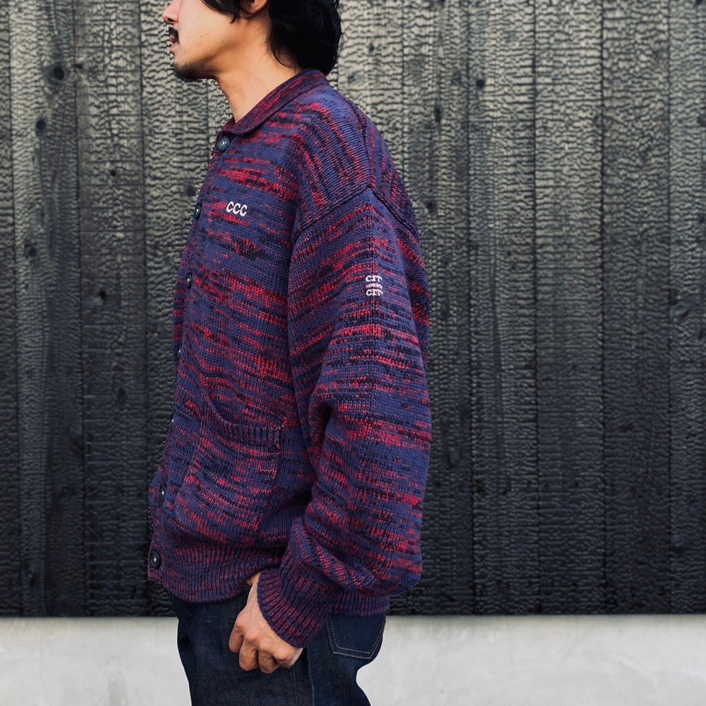 MIX KNIT CATDIGAN WITH BADGE #BLUE×BLACK×RED [CCC-263KN002]