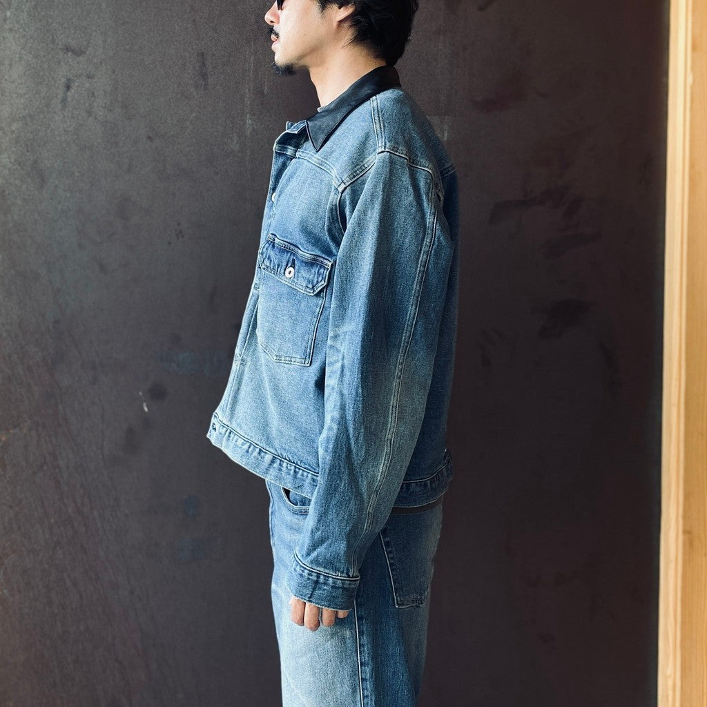Leather Collar Denim Jacket #Indigo [SD26F-JK01]