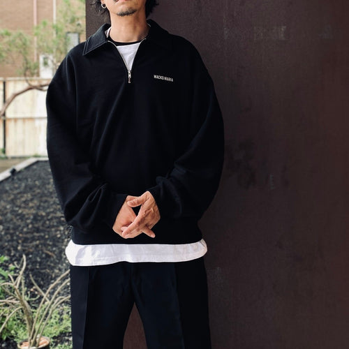 HEAVY WEIGHT PULLOVER HARF ZIP SWEAT SHIRT #BLACK [26FW-WMC-SS10]