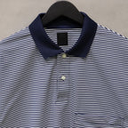 TECH POLO SHIRTS L/S #WHITE/NAVY BORDER [BE-31024]