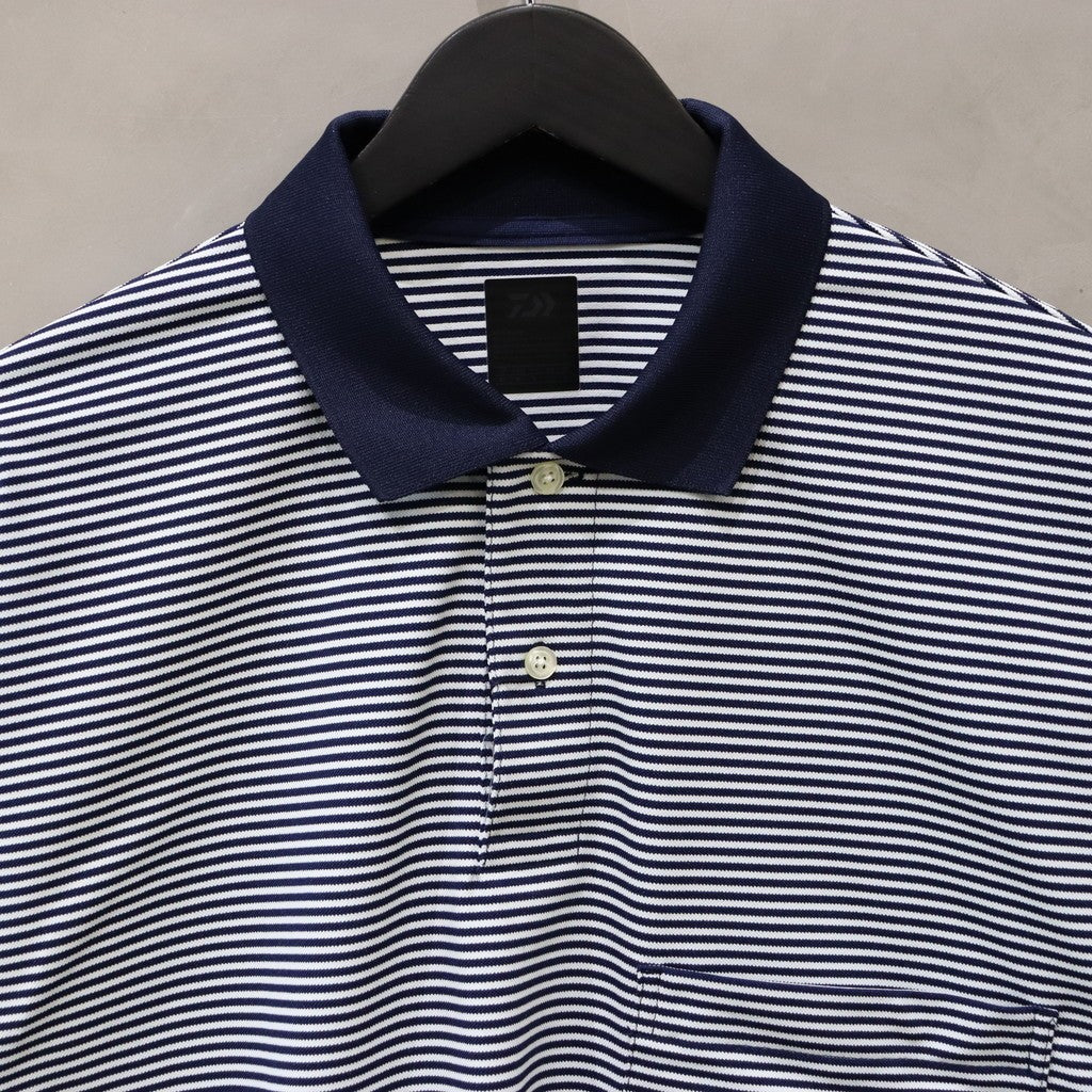 TECH POLO SHIRTS L/S #WHITE/NAVY BORDER [BE-31024]