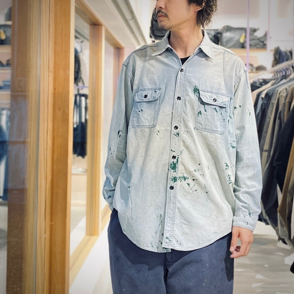 PAINT STAINED CHAMBRAY SHIRT, VENT HOLES #AGED INDIGO [BW252-PSCSV]
