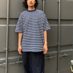 TECH DRAWSTRING MULTI BORDER S/S TEE #NAVY/GRAY [BE-35024]