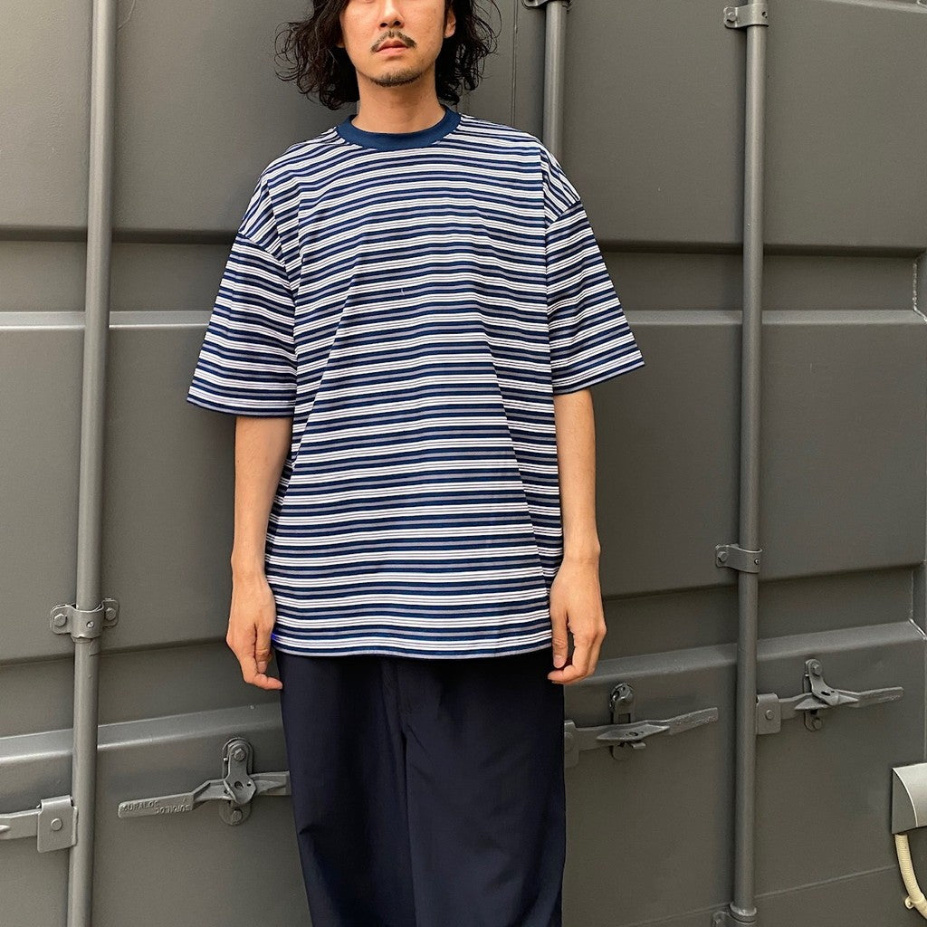 TECH DRAWSTRING MULTI BORDER S/S TEE #NAVY/GRAY [BE-35024]