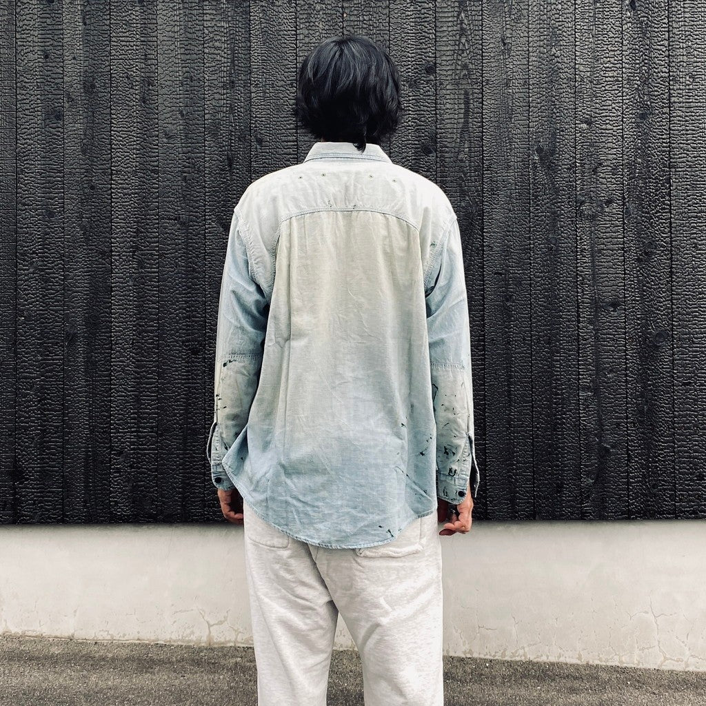 PAINT STAINED CHAMBRAY SHIRT, VENT HOLES #AGED INDIGO [BW252-PSCSV]