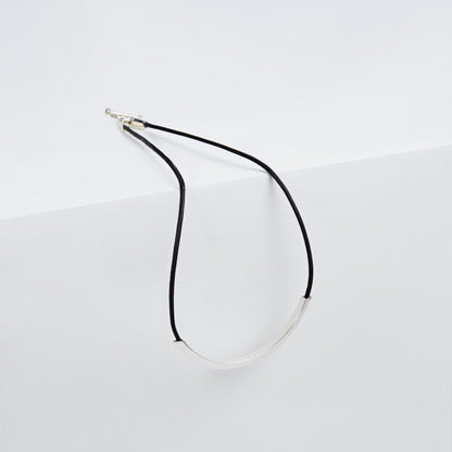 Triangle Leather Necklace #BLACK/SILVER [XOLN001-50-BLK]