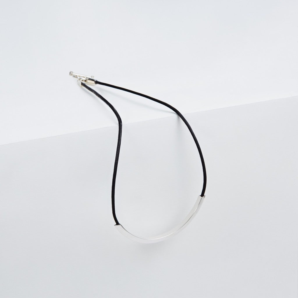 Triangle Leather Necklace -Black- #BLACK/SILVER [XOLN001-45-BLK]