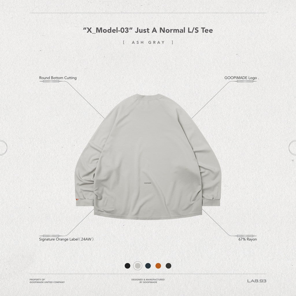 "X_Model-03" 普通長袖T卹 #灰燼 [GOOPI-24AW-NOV-01]