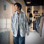PAINTER'S PAINT STAINED FLANNEL SHIRT #AGED L.BLUE×O.WHITE [BW252-PPSFS]
