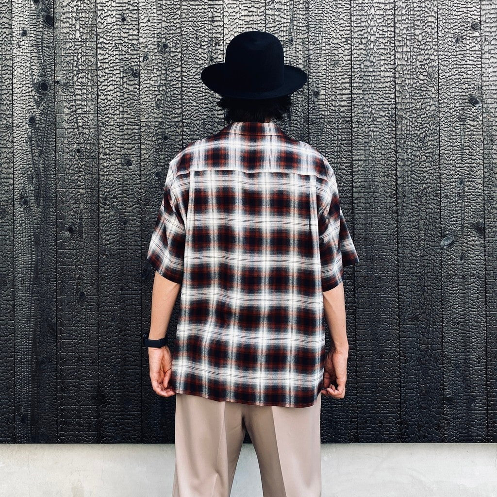 OMBRE CHECK OPEN COLLAR SHIRT S/S ( TYPE-2 ) #BROWN [26SS-WMS-OC10]