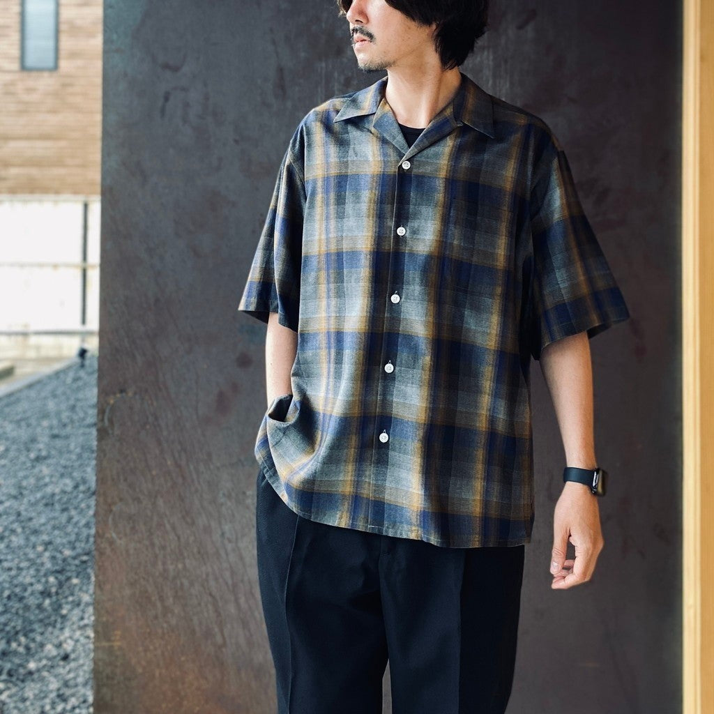 OMBRE CHECK OPEN COLLAR SHIRT S/S ( TYPE-1 ) #BLUE [26SS-WMS-OC09]