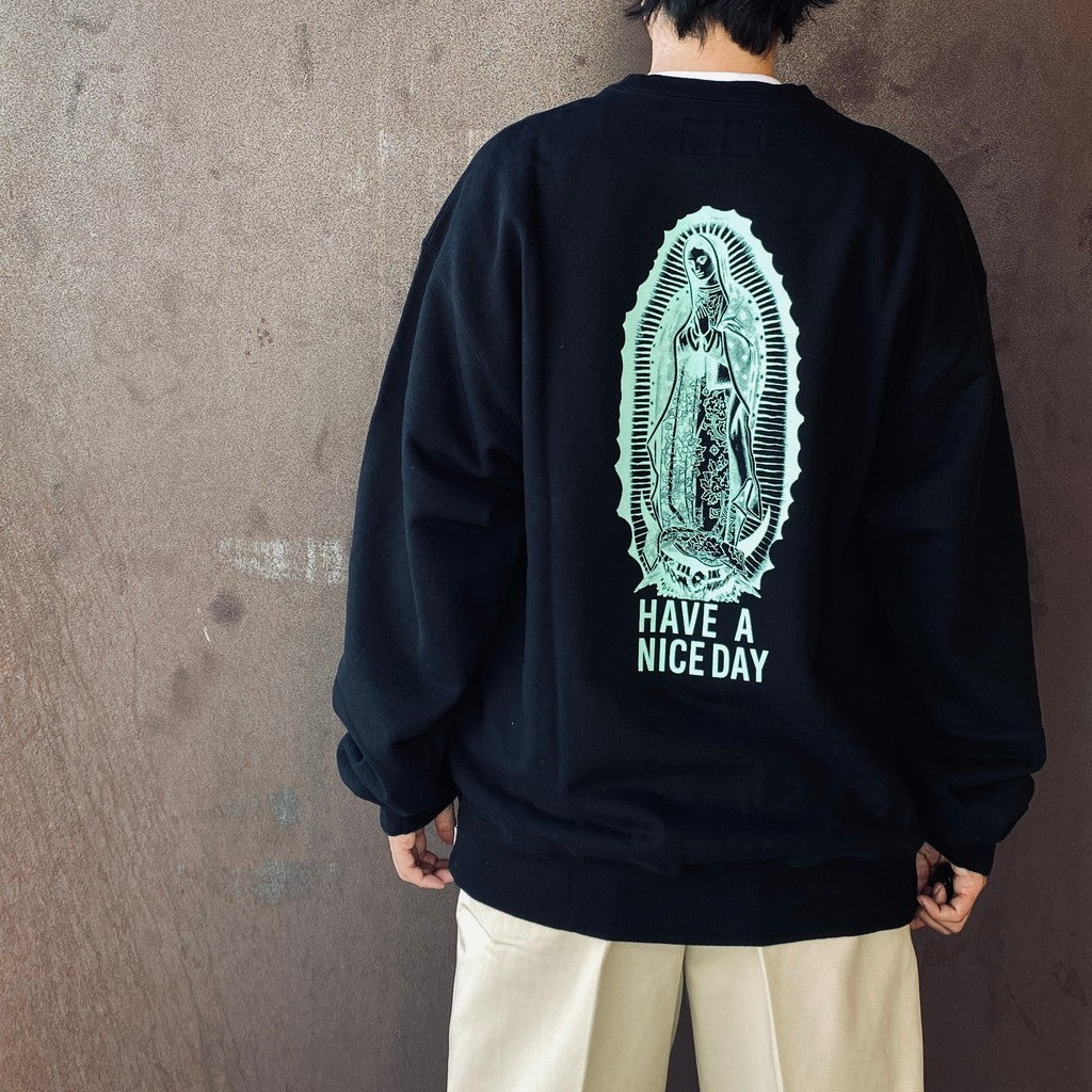 WASHED MIDDLE WEIGHT CREW NECK SWEAT SHIRT ( TYPE-3 ) #BLACK/GREEN [26FWE-WMC-SS05]