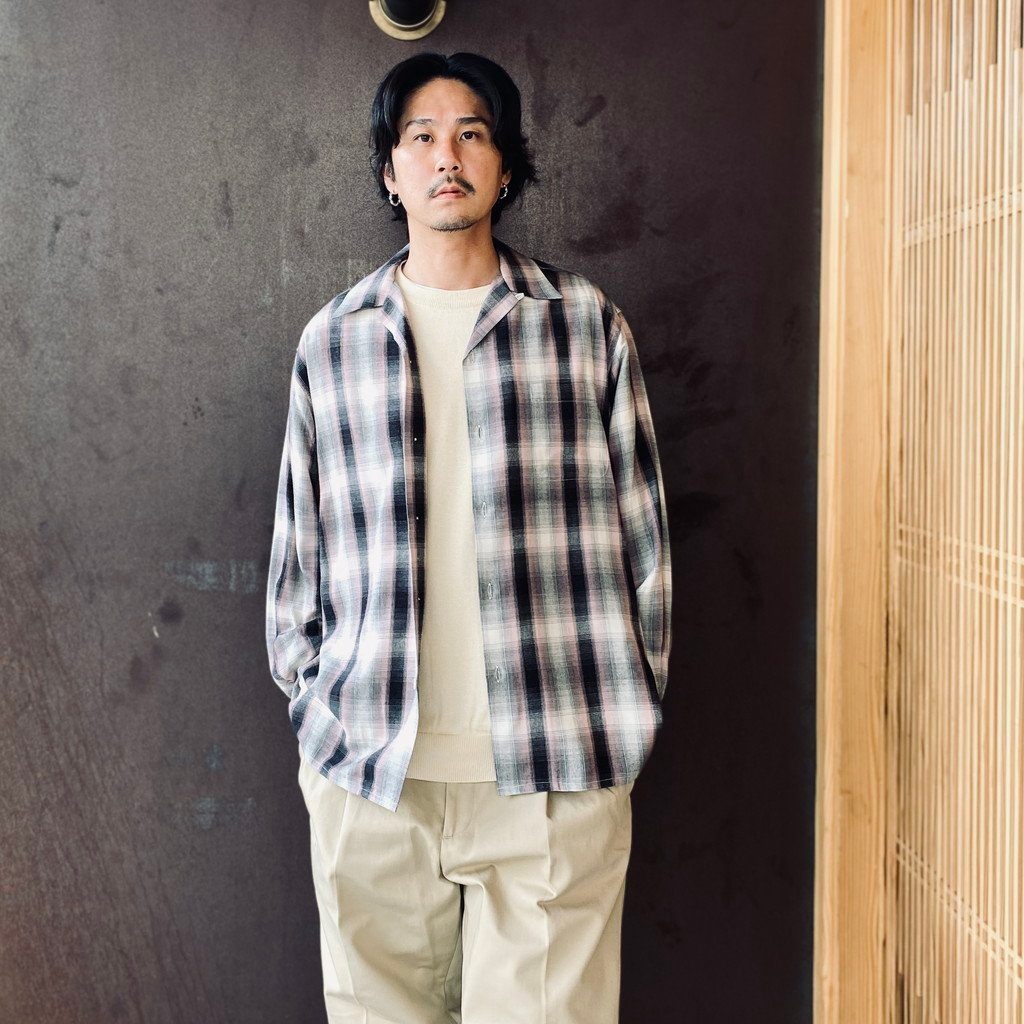OMBRE CHECK OPEN COLLAR SHIRT L/S ( TYPE-2 ) #PINK [26FWE-WMS-OC02]