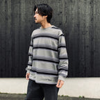 STRIPED CREW NECK LONG SLEEVE T-SHIRT ( TYPE-3 ) #GRAY [26SSE-WMT-LT03]