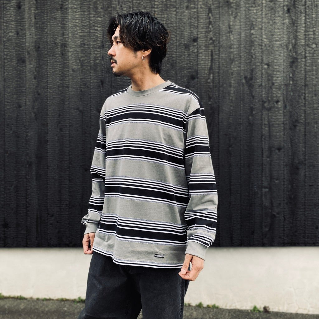 STRIPED CREW NECK LONG SLEEVE T-SHIRT ( TYPE-3 ) #GRAY [26SSE-WMT-LT03]
