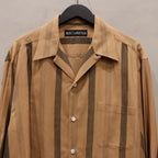 條紋開領長袖襯衫（1 型）#棕色 [24FW-WMS-OC05]