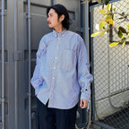 TECH BUTTON DOWN SHIRT L/S STRIPE #NAVY [BE-80024]