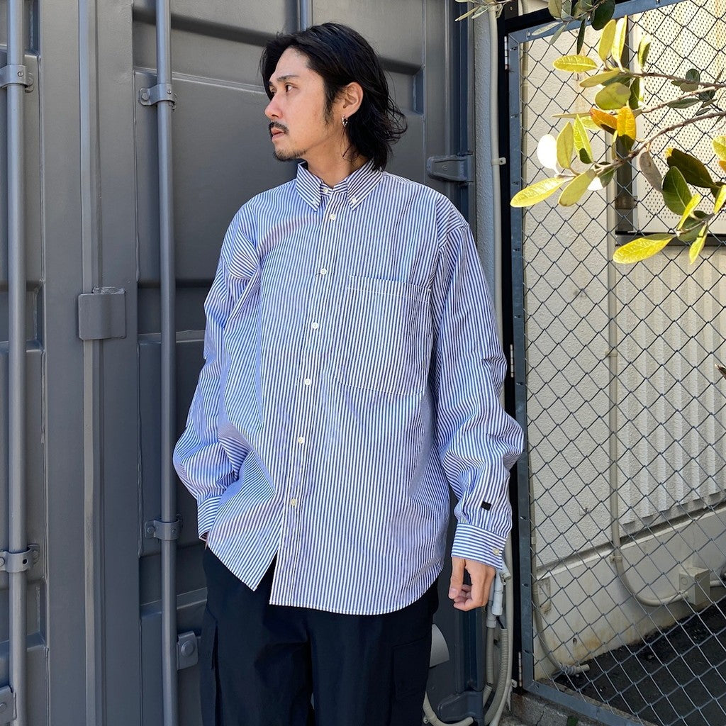 TECH BUTTON DOWN SHIRT L/S STRIPE #NAVY [BE-80024]