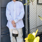 TECH BUTTON DOWN SHIRT L/S STRIPE #GRAY [BE-80024]