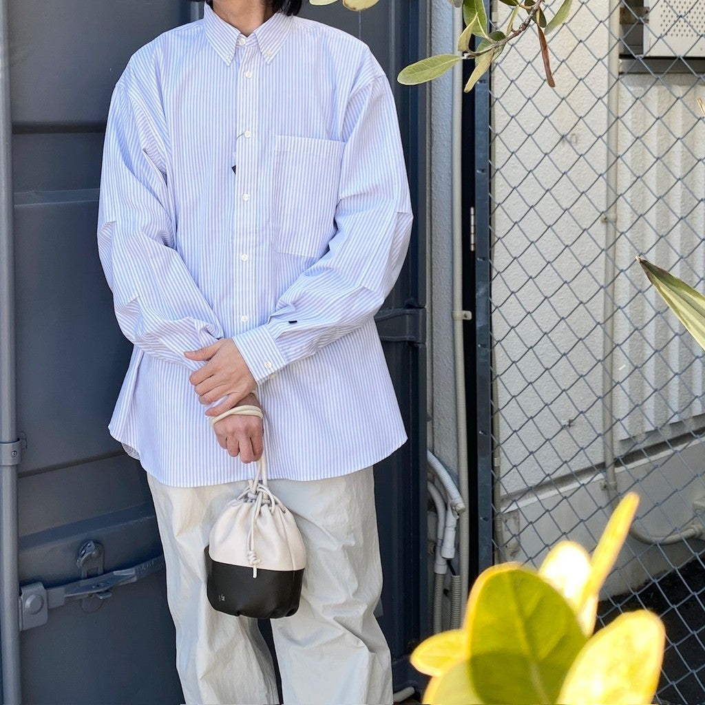 TECH BUTTON DOWN SHIRT L/S STRIPE #GRAY [BE-80024]