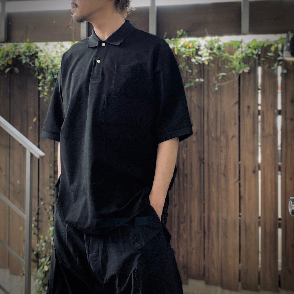科技風POLO衫，附口袋，短袖，黑色 [BE-37025]