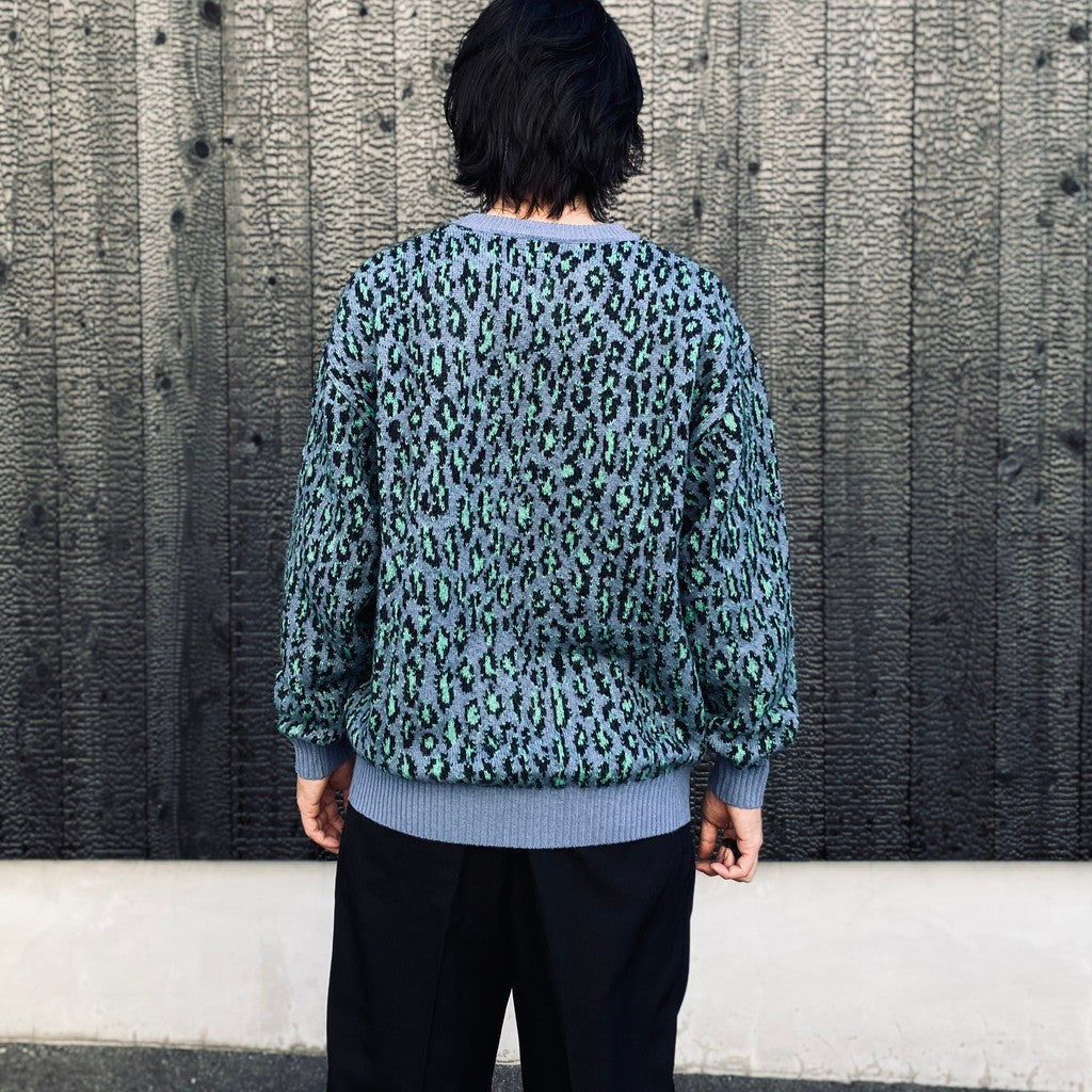 LEOPARD MOHAIR JACQUARD CREW NECK SWEATER #BLUE [26FW-WMK-KN16]