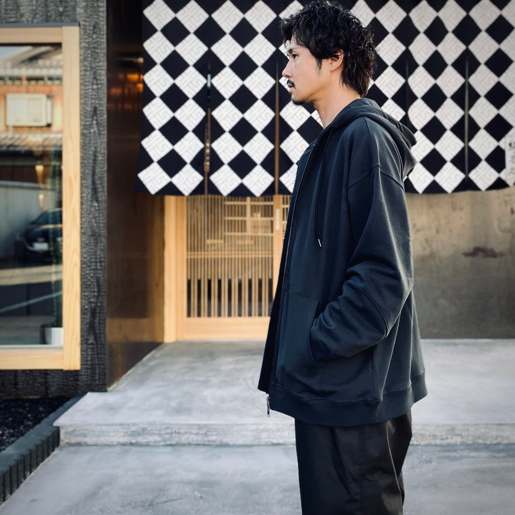 BIO WASHED EASY HOODIE ZIP UP #ASH CHARCOAL [HOD25AWSWEHZU]