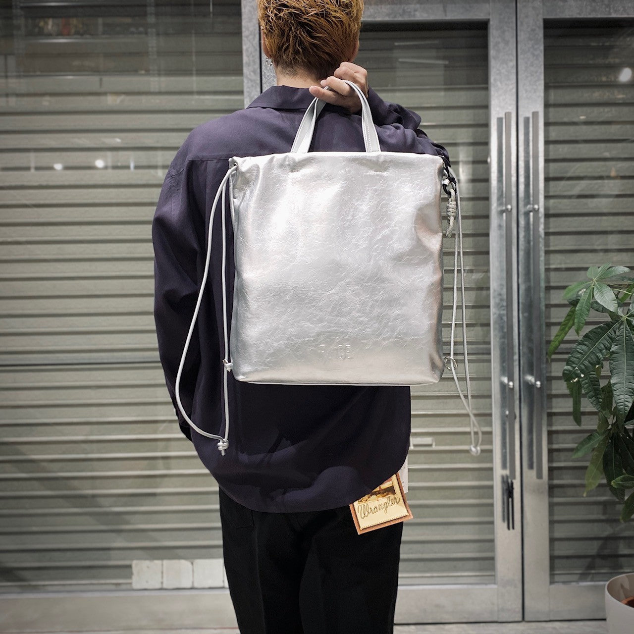 TECH LEATHER KNAPSACK TOTE #SILVER [FLE32251B0002]