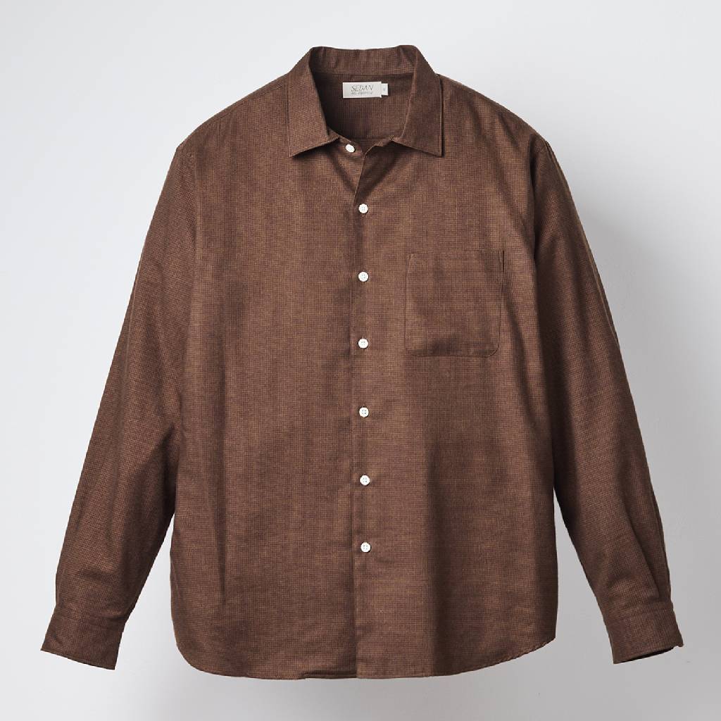 Micro Plaid Open Collar Shirt #Brown [SD26F-SH02]