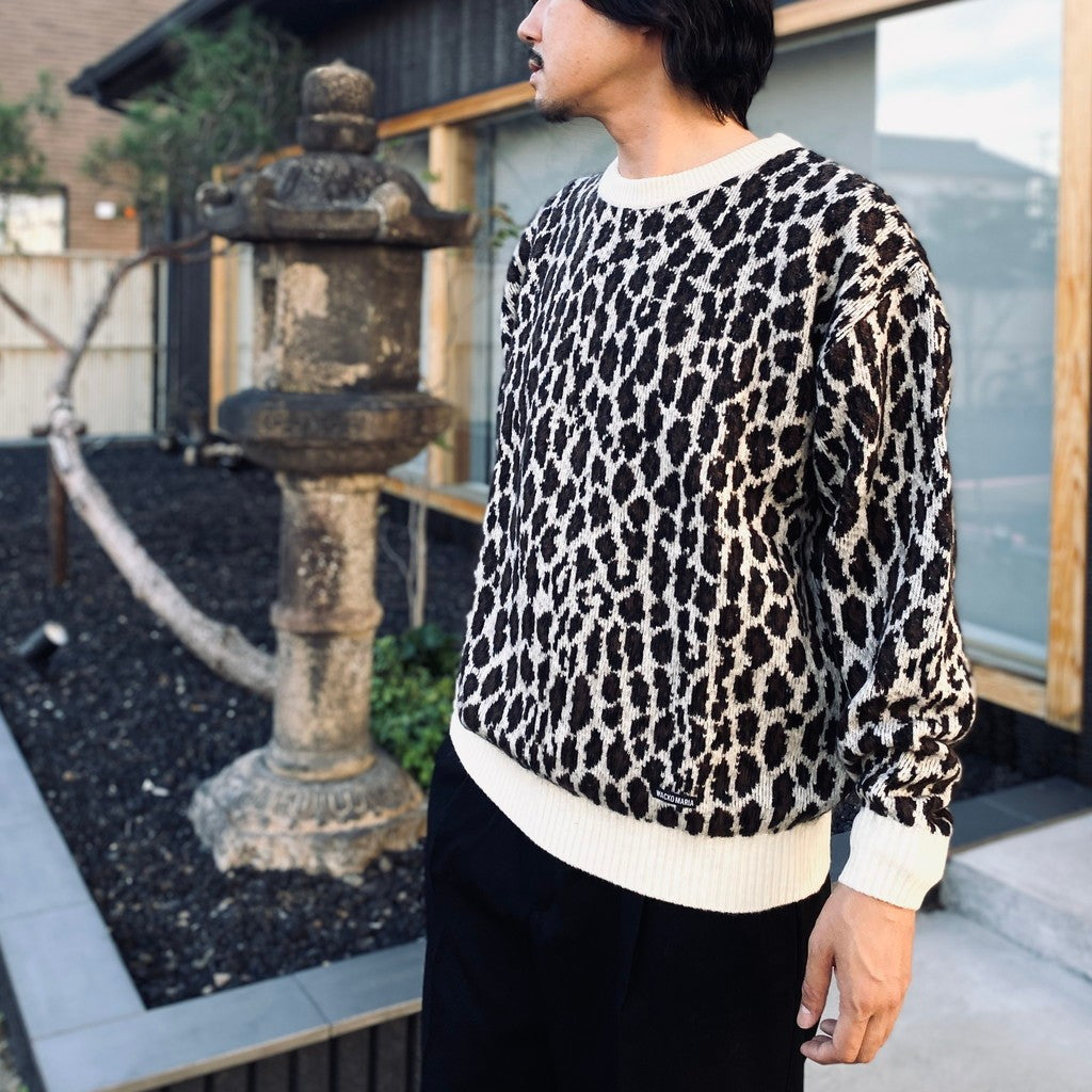 LEOPARD MOHAIR JACQUARD CREW NECK SWEATER #WHITE [26FW-WMK-KN16]