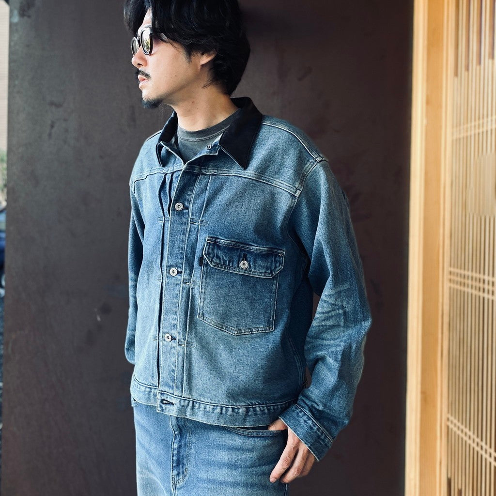 Leather Collar Denim Jacket #Indigo [SD26F-JK01]