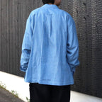 Double Gauze Plaid Open Collar Shirt #Off x Blue [SD26S-SH02]