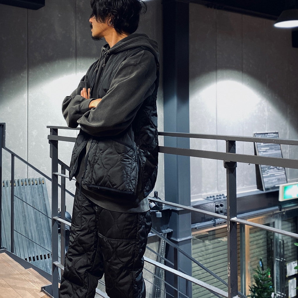 MILITARY W-ZIP V NECK DOWN VEST #BLACK [TAION-001ZML-1