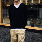 V NECK SWEATER #BLACK [25FW-WMK-KN09]