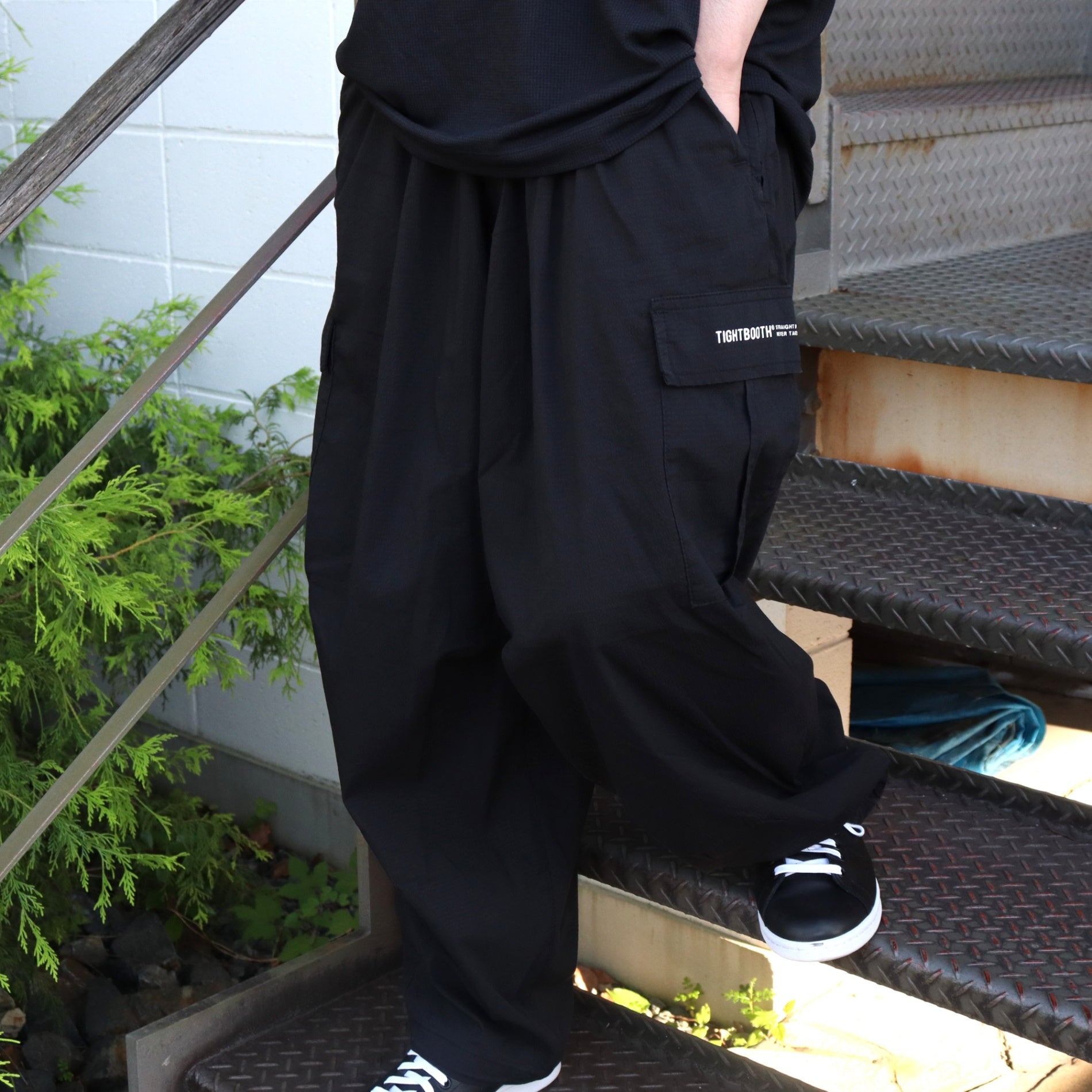 SEERSUCKER CARGO BALLOON PANTS #Black [SU25-B06]