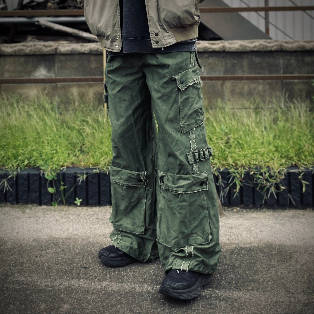 Slash Seam Twist Cargo Pants (PIGMENT DYED MOLESKIN) #OLIVE [M-P2-PT13]