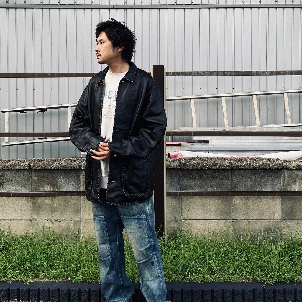 編織皮革連身工作服 #黑色 [BW252-BLC]