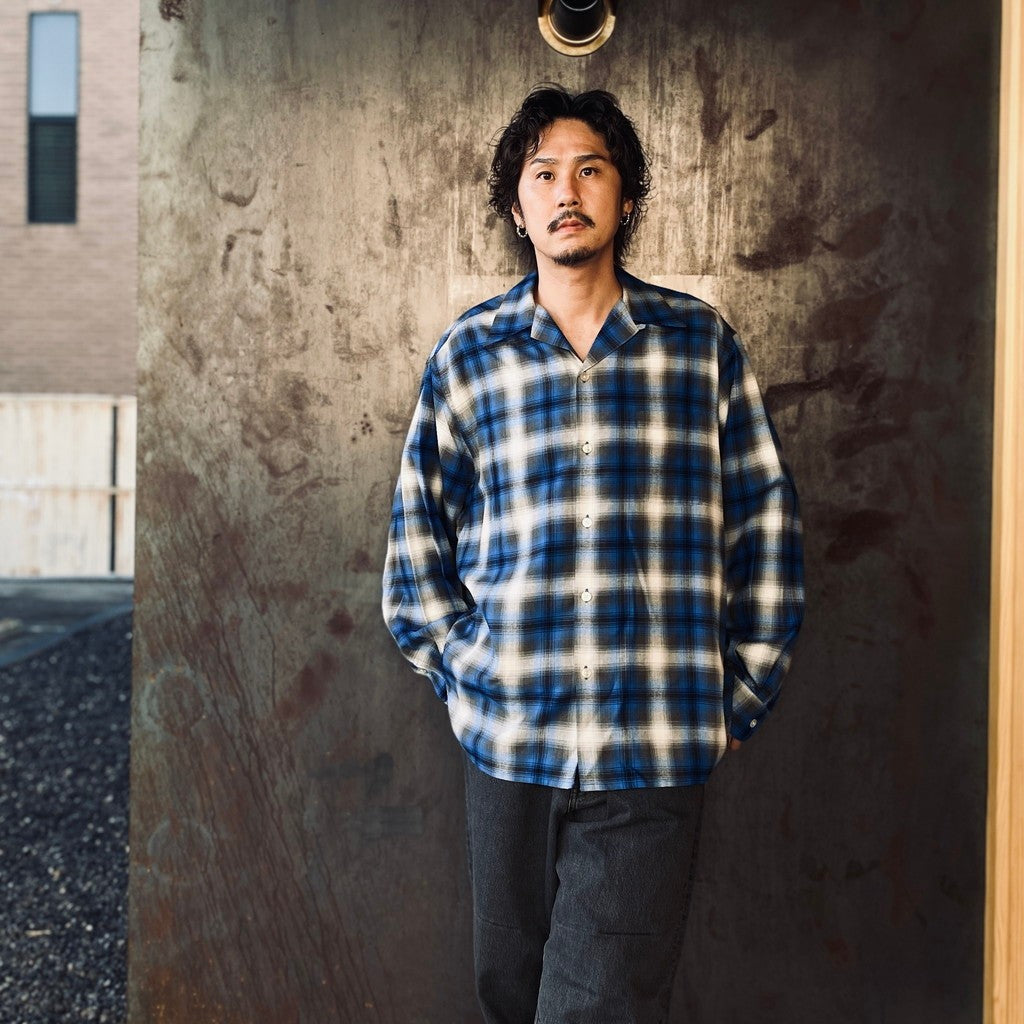 OMBRE CHECK OPEN COLLAR SHIRT L/S ( TYPE-1 ) #BLUE [25FW-WMS-OC05]