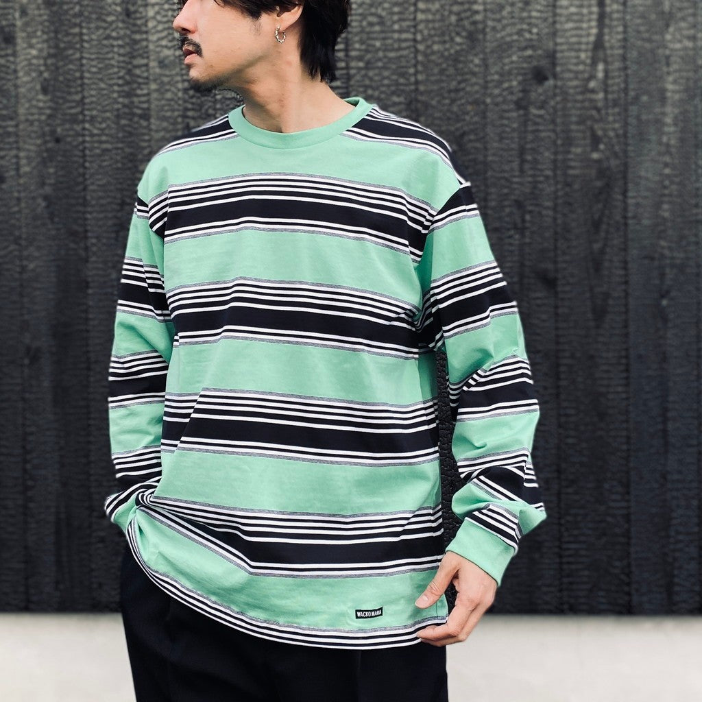 STRIPED CREW NECK LONG SLEEVE T-SHIRT ( TYPE-3 ) #GREEN [26SSE-WMT-LT03]