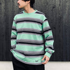 STRIPED CREW NECK LONG SLEEVE T-SHIRT ( TYPE-3 ) #GREEN [26SSE-WMT-LT03]